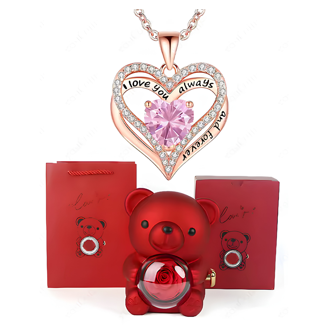 HiddenAmour Rotating Rose Bear - Surprise Jewelry Reveal Box