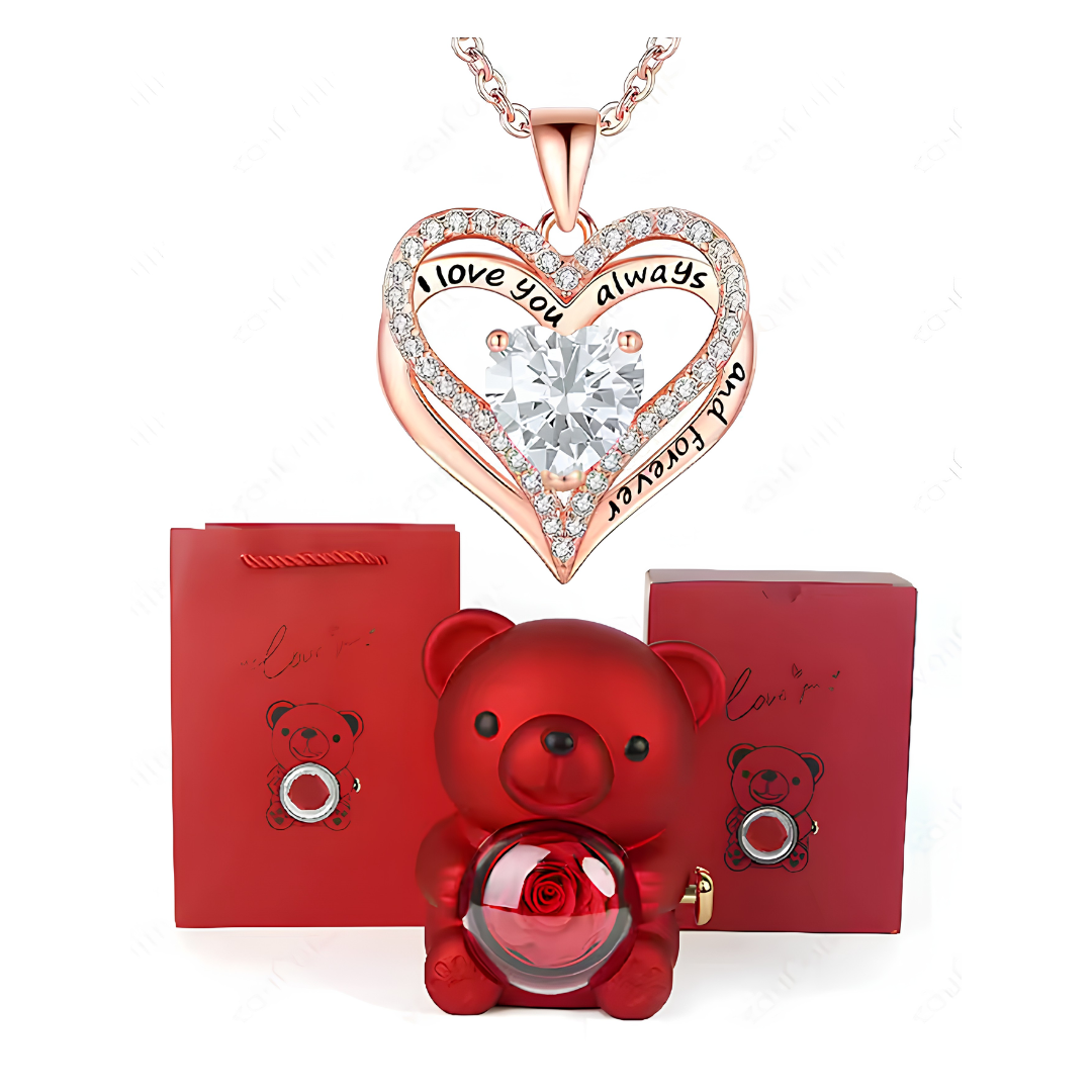 HiddenAmour Rotating Rose Bear - Surprise Jewelry Reveal Box