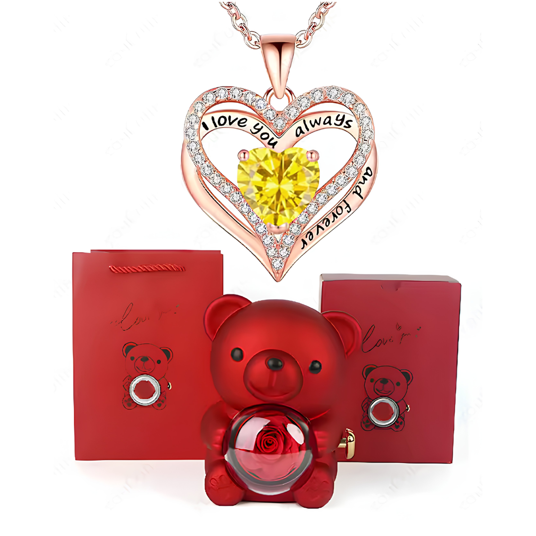 HiddenAmour Rotating Rose Bear - Surprise Jewelry Reveal Box