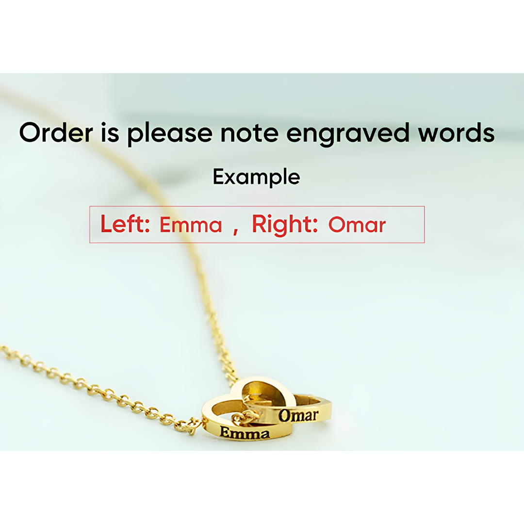 Eternal Bond Personalized Names Heart Necklace & Mechanical Rose Bear Set