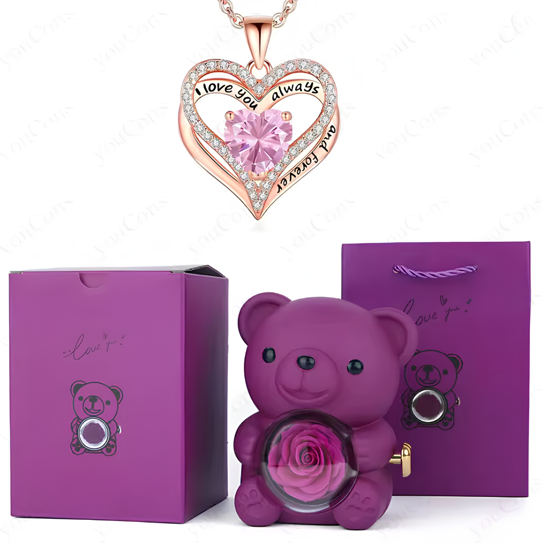 HiddenAmour Rotating Rose Bear - Surprise Jewelry Reveal Box