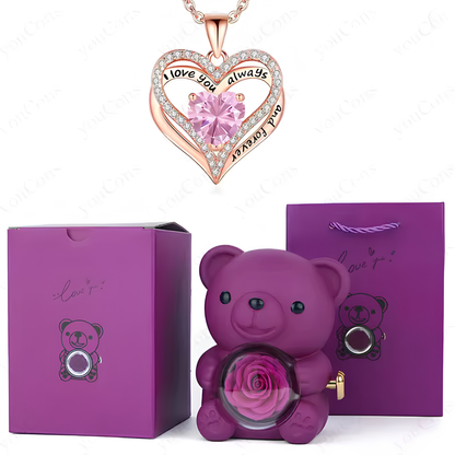 HiddenAmour Rotating Rose Bear - Surprise Jewelry Reveal Box