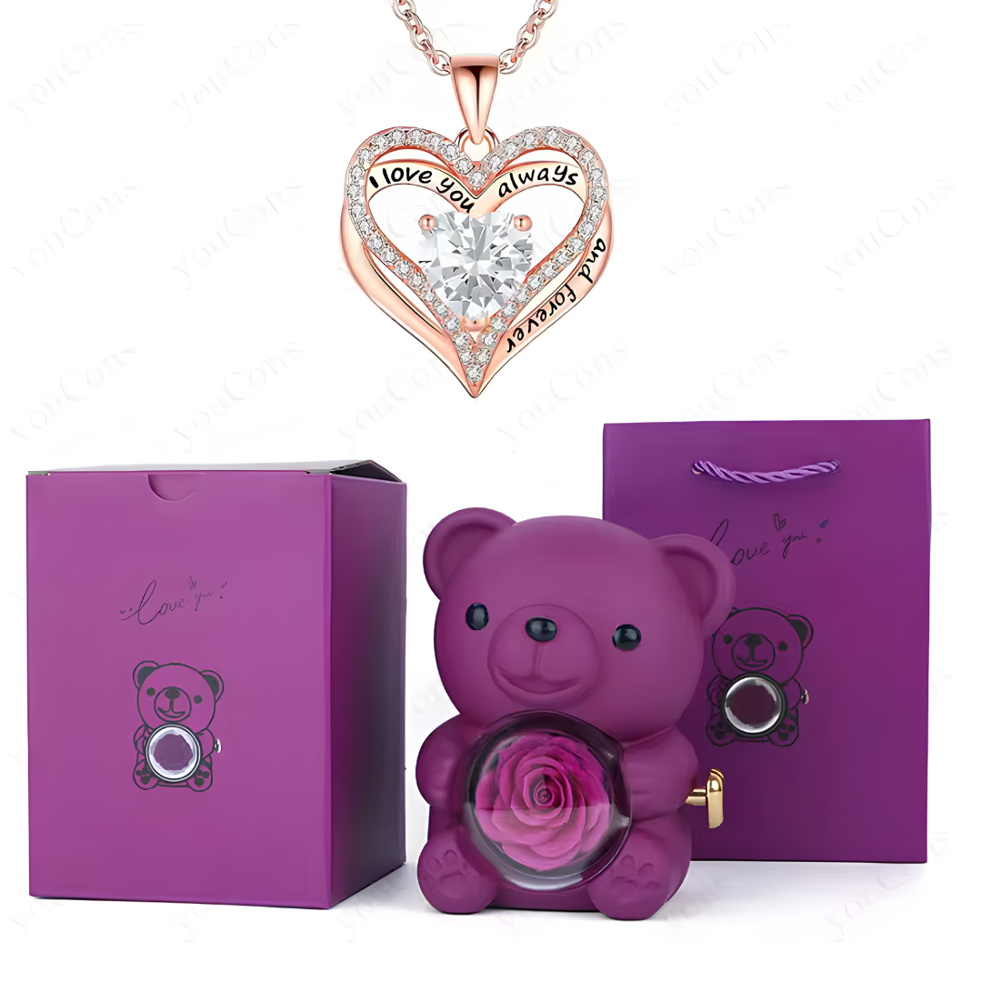 HiddenAmour Rotating Rose Bear - Surprise Jewelry Reveal Box